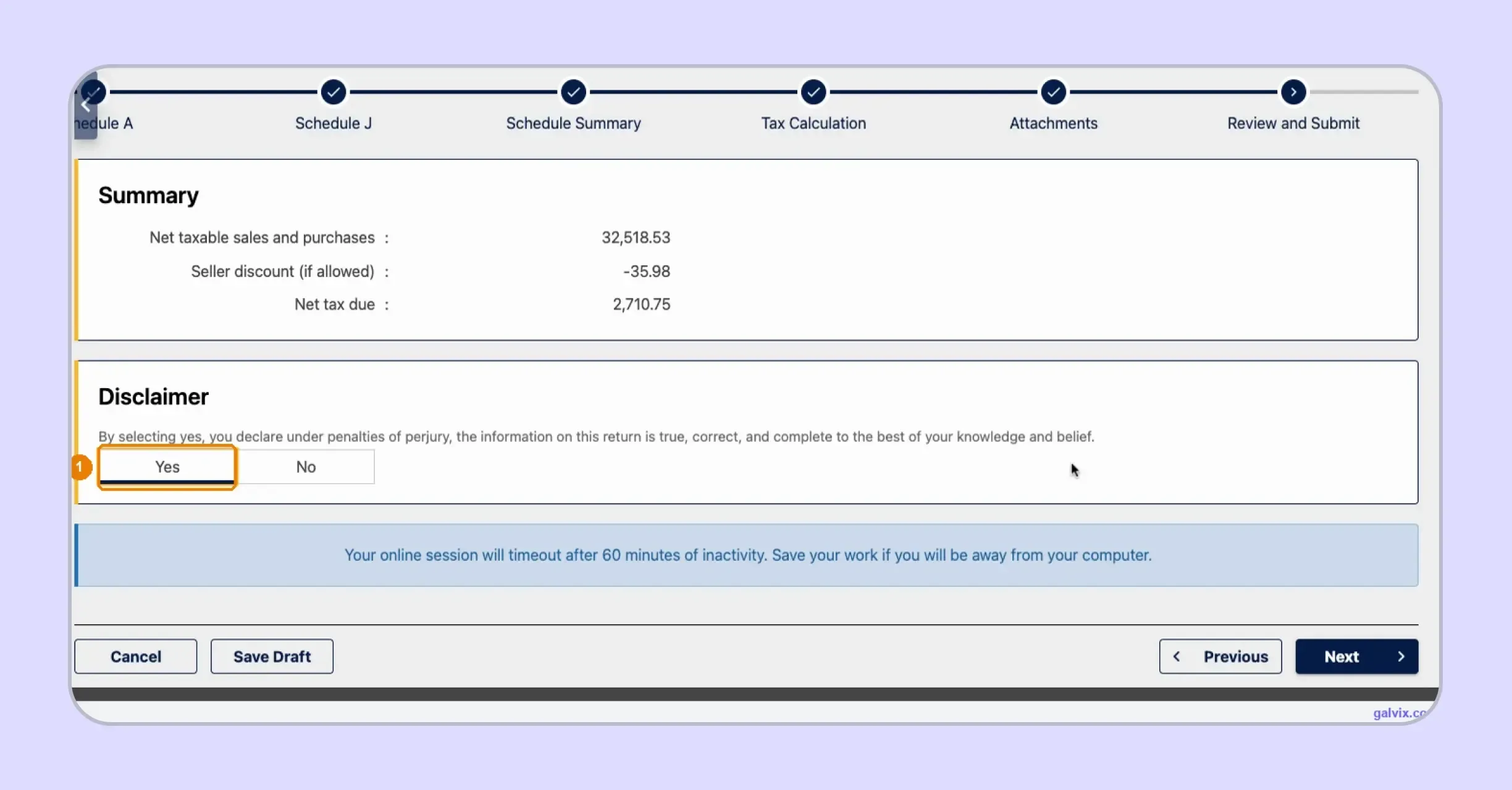 Utah TAP review and submit sales tax return screen