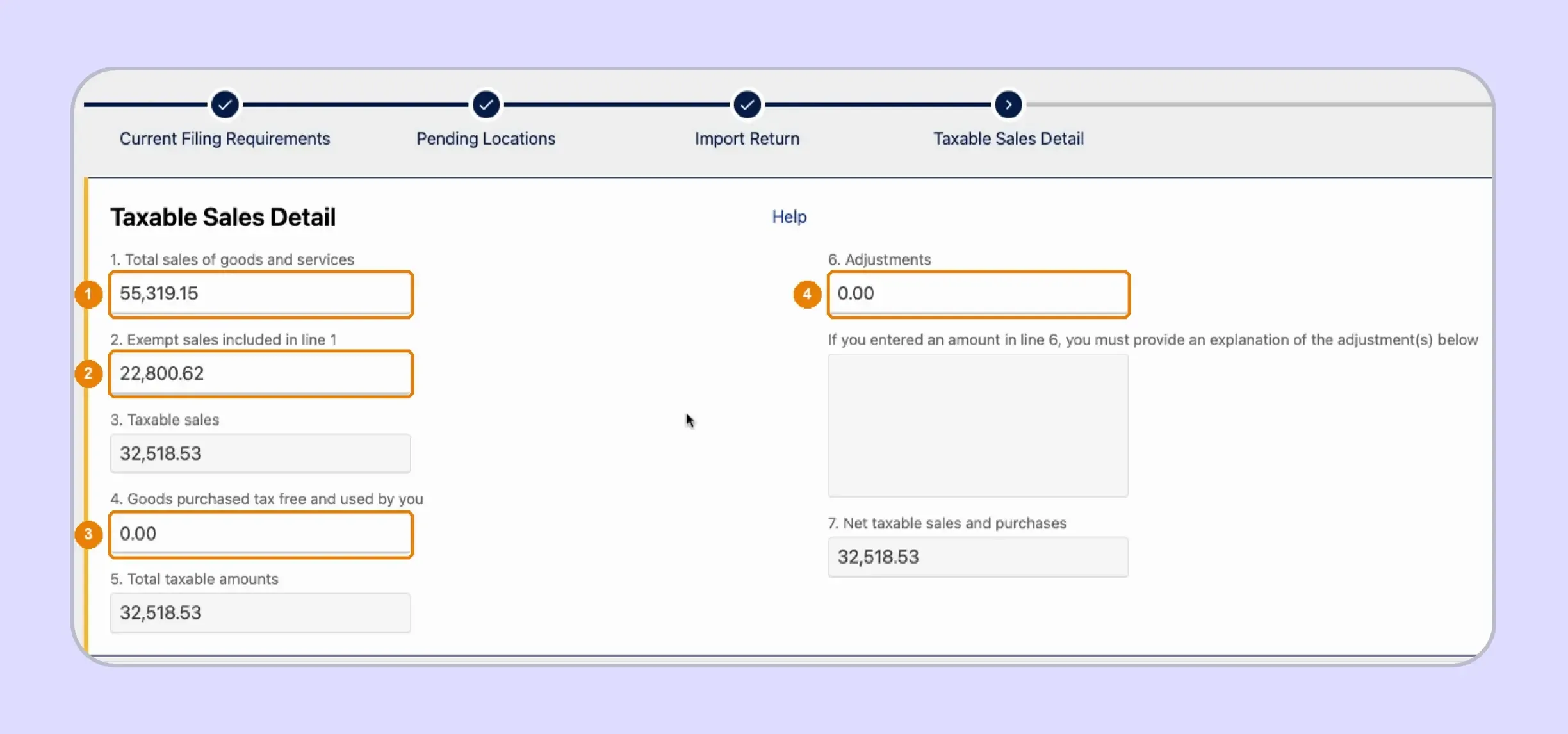 Utah sales tax return total and exempt sales fields