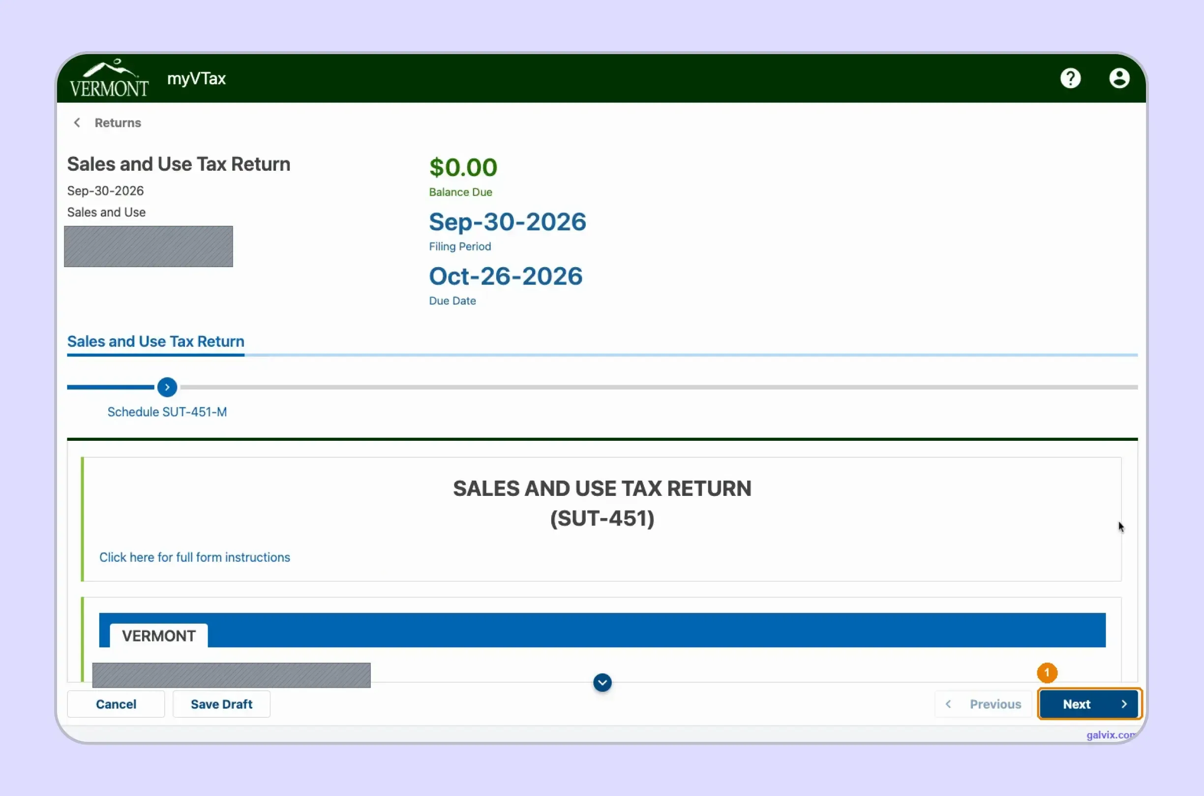 Vermont myVTax filing period and return due date