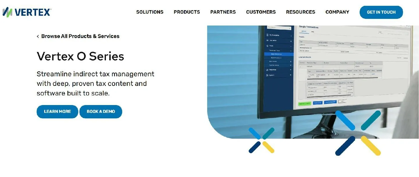 Vertex O Series tax calculation platform dashboard