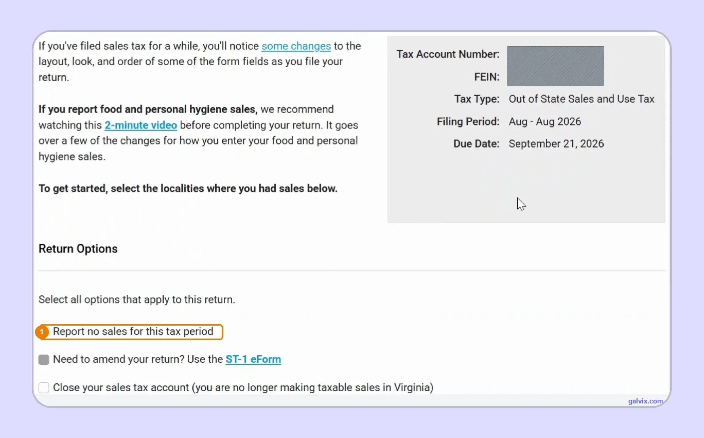 Virginia ST-1 options for sales tax filing
