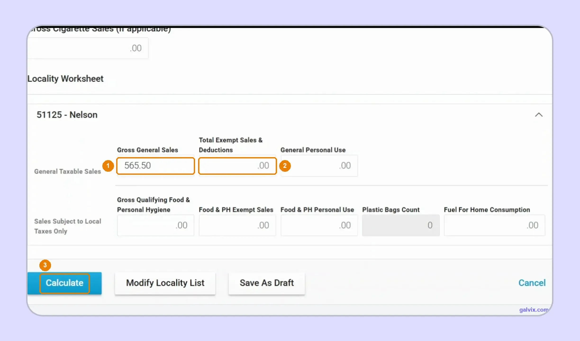 Virginia locality worksheet for gross and exempt sales