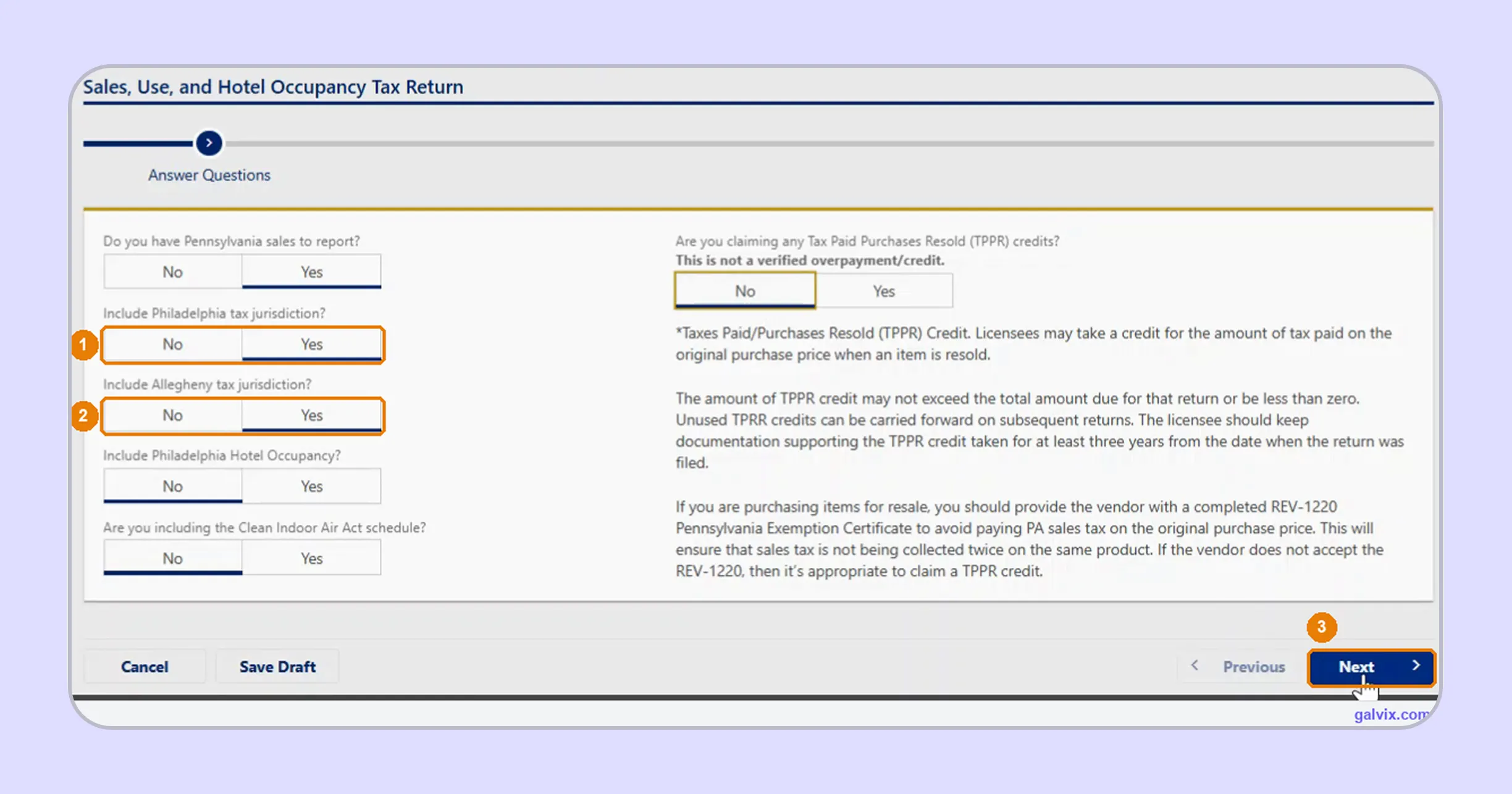 myPATH jurisdiction questions for PA sales tax filing